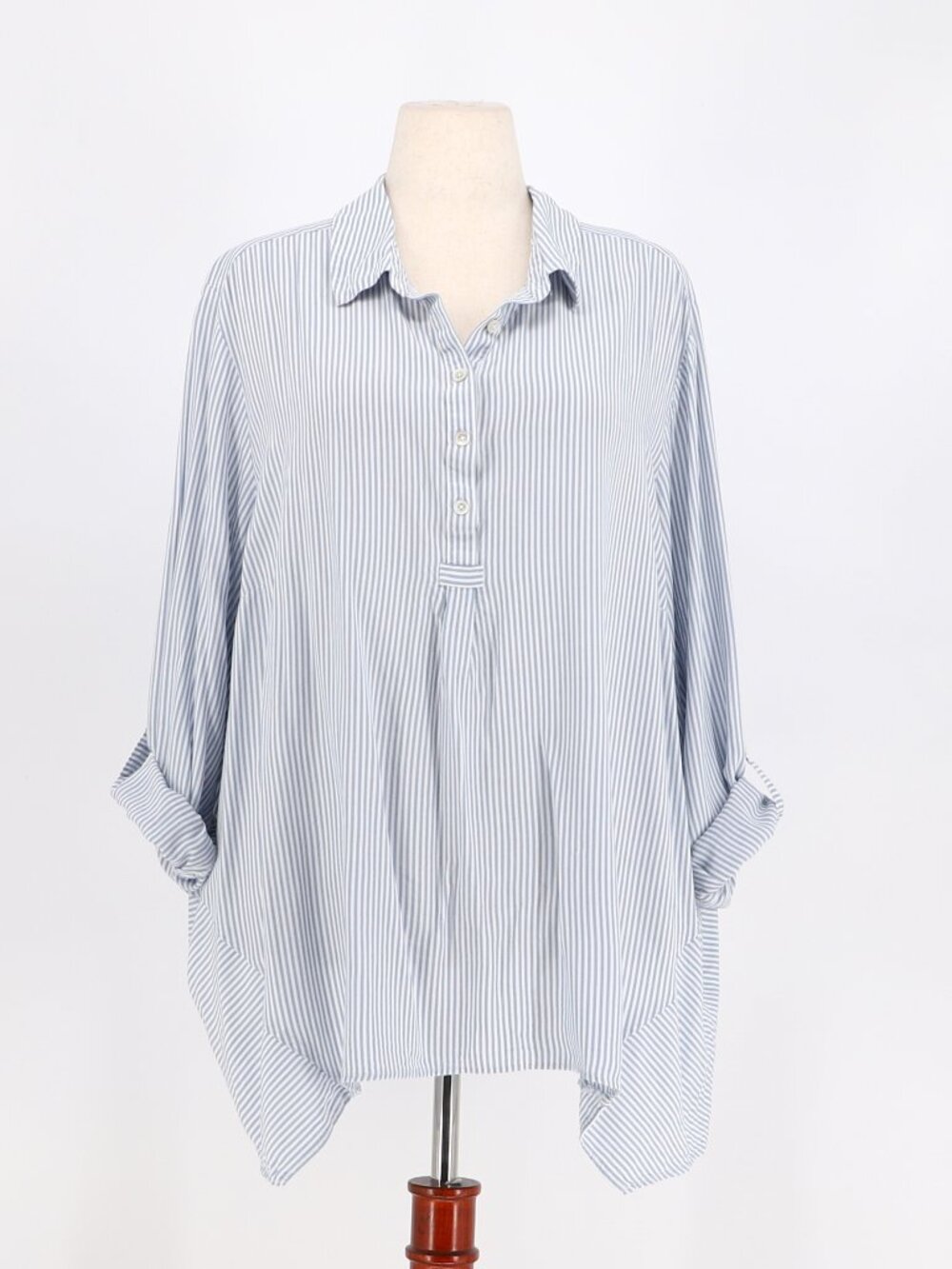 J. JILL Striped Half Button Front Pullover Tunic Top Roll Tab Sleeve Size 4X